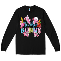 Black Easter Teacher bunny Long Sleeve Tee - OliviaCreatesArt