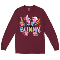 Burgundy Easter Teacher bunny Long Sleeve Tee - OliviaCreatesArt