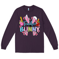 Plum Easter Teacher bunny Long Sleeve Tee - OliviaCreatesArt