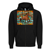 Black galloping horse aztec sunflower Zipper Hoodie - Artiststas