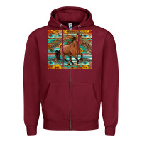 Burgundy galloping horse aztec sunflower Zipper Hoodie - Artiststas