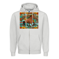 Dove Grey galloping horse aztec sunflower Zipper Hoodie - Artiststas