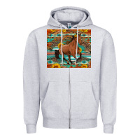 Heather Grey galloping horse aztec sunflower Zipper Hoodie - Artiststas