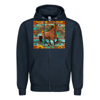 Navy galloping horse aztec sunflower Zipper Hoodie - Artiststas