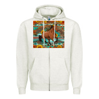 Oatmeal Heather galloping horse aztec sunflower Zipper Hoodie - Artiststas