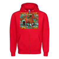 Red galloping horse aztec sunflower Zipper Hoodie - Artiststas