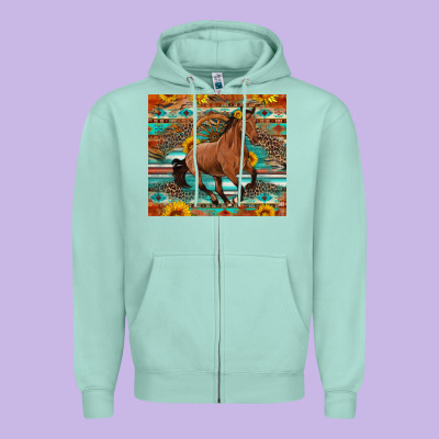 Galloping Horse Aztec Sunflower Zipper Hoodie Designed By Artiststas