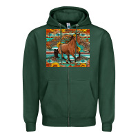 Sports Green galloping horse aztec sunflower Zipper Hoodie - Artiststas