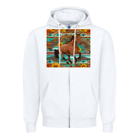 White galloping horse aztec sunflower Zipper Hoodie - Artiststas