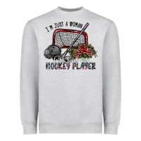Heather Grey i'm just a woman who loves her hockey player Heavyweight Sweatshirt - SublimationCraftShop