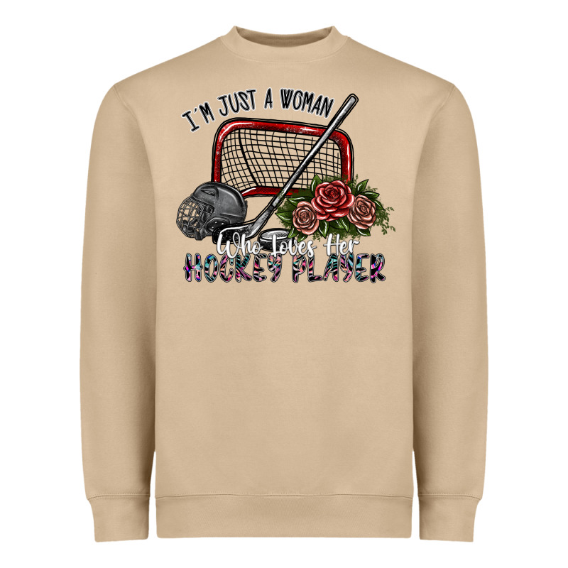 I'm Just A Woman Who Loves Her Hockey Player Heavyweight Sweatshirt by SublimationCraftShop | Teevron