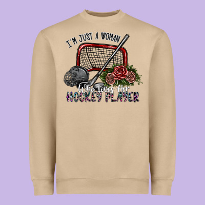 I'm Just A Woman Who Loves Her Hockey Player Heavyweight Sweatshirt Designed By Sublimationcraftshop