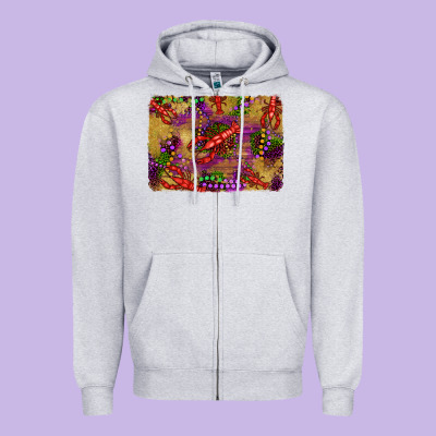 Mardi Gras Crawfısh Leopard Wood And Glitter Background Zipper Hoodie Designed By Artiststas