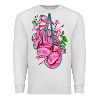 Oatmeal Heather cancer boxing gloves with ribbon Premium Sweatshirt - AdoDesignShop