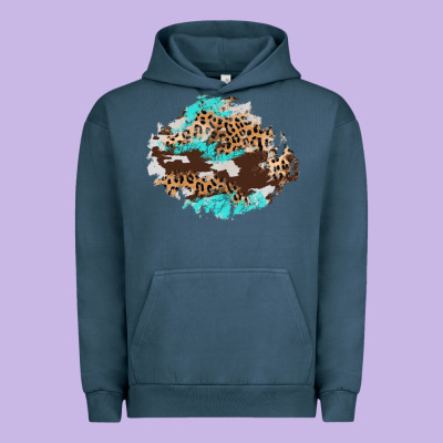 Cowhide Leopard Turquoise Patch Urban Hoodie Designed By Adodesignshop