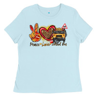 Baby Blue peace love school bus Ladies Tee - texasbilliewilder