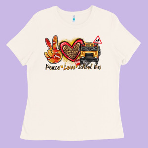 Peace Love School Bus Ladies Tee Designed By Texasbilliewilder