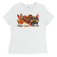 White peace love school bus Ladies Tee - texasbilliewilder
