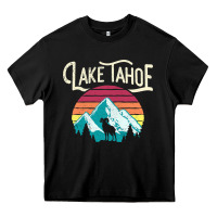 Black Vintage Lake Tahoe Mountains Retro T Heavy Core Tee - longCreatives