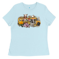 Baby Blue farm animals school bus Ladies Tee - texasbilliewilder