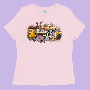 Farm Animals School Bus Ladies Tee Designed By Texasbilliewilder