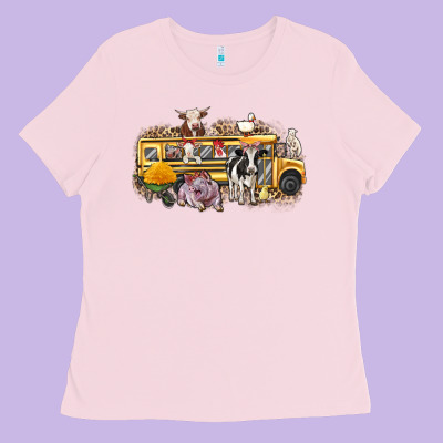 Farm Animals School Bus Ladies Tee Designed By Texasbilliewilder