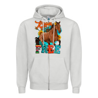 Dove Grey roam free galloping Zipper Hoodie - Artiststas