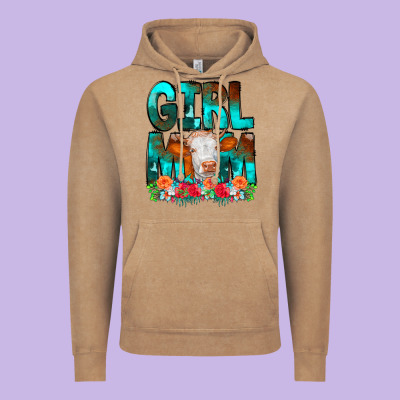 Girl Mom Cow Flowers Vintage Hoodie Designed By Cowcowdesign