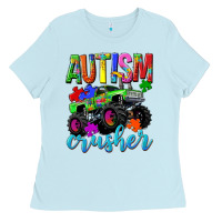 Baby Blue Autism Awareness crusher Ladies Tee - NancyCooperArtShop