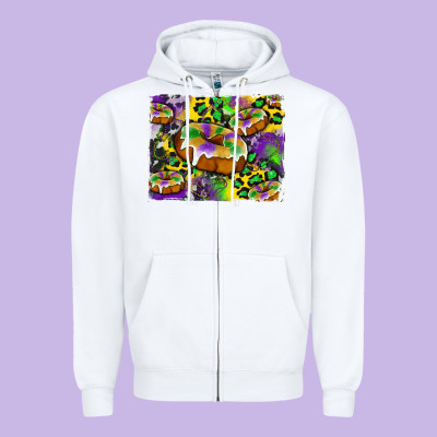 Mardi Gras Cake Glitterleopard And Cowhide Background Zipper Hoodie Designed By Artiststas