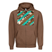 Chestnut turquoise glitter leopard and cowhide Zipper Hoodie - Artiststas