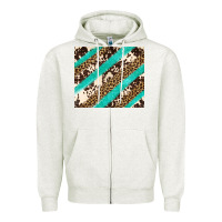 Oatmeal Heather turquoise glitter leopard and cowhide Zipper Hoodie - Artiststas