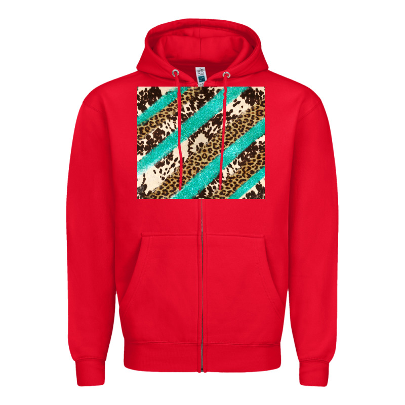 Turquoise Glitter Leopard And Cowhide Zipper Hoodie by Artiststas | Teevron