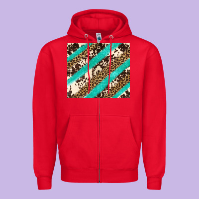 Turquoise Glitter Leopard And Cowhide Zipper Hoodie Designed By Artiststas
