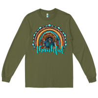 Army Green western thanksgiving rainbow with turkey Long Sleeve Tee - RanaPortraitStore