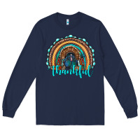 Navy western thanksgiving rainbow with turkey Long Sleeve Tee - RanaPortraitStore