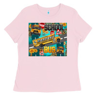 Bubblegum Pink school bus Ladies Tee - texasbilliewilder