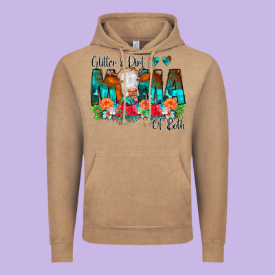 Glitter Dirt Mama Of Both Cow Flowers Vintage Hoodie Designed By Cowcowdesign