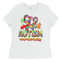 White Autism Awareness Ladies Tee - NancyCooperArtShop