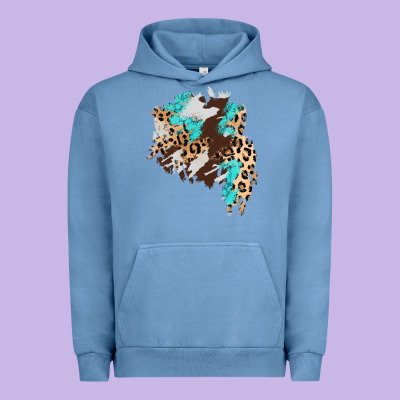 Cowhide Leopard Turquoise Patch Urban Hoodie Designed By Adodesignshop