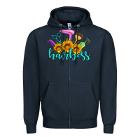 Navy hairboss western sunflowers hairdresser Zipper Hoodie - Artiststas