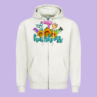 Hairboss Western Sunflowers Hairdresser Zipper Hoodie Designed By Artiststas