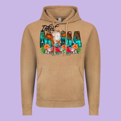Inked Mama Flowers Cow Vintage Hoodie Designed By Cowcowdesign