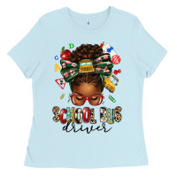 Baby Blue school bus driver afro messy bun Ladies Tee - texasbilliewilder