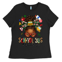 Black school bus driver afro messy bun Ladies Tee - texasbilliewilder