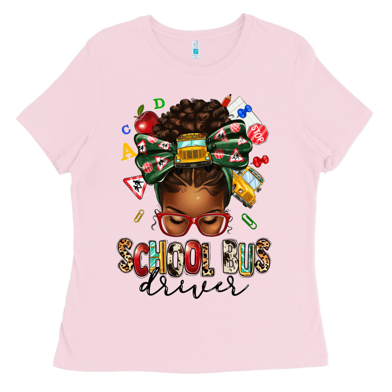 School Bus Driver Afro Messy Bun Ladies Tee by texasbilliewilder | Teevron