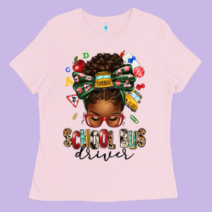 School Bus Driver Afro Messy Bun Ladies Tee Designed By Texasbilliewilder