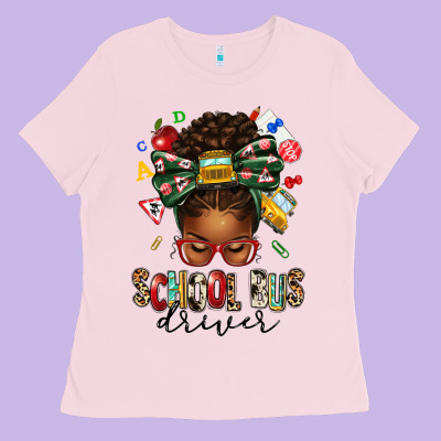 School Bus Driver Afro Messy Bun Ladies Tee Designed By Texasbilliewilder