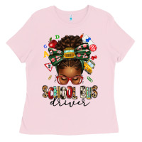 Bubblegum Pink school bus driver afro messy bun Ladies Tee - texasbilliewilder