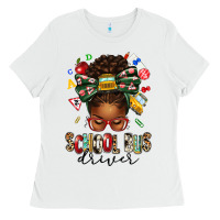 White school bus driver afro messy bun Ladies Tee - texasbilliewilder
